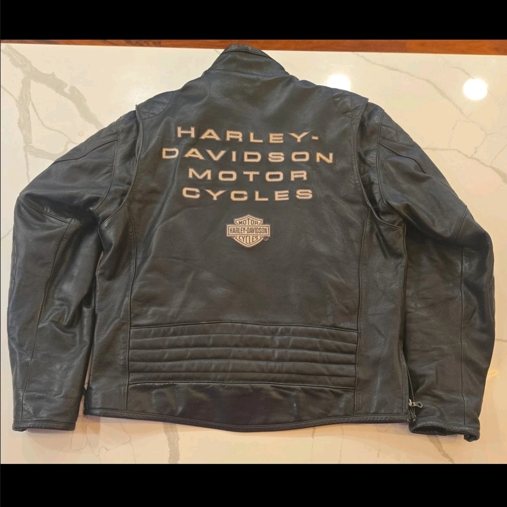 VTG Harley Davidson Mens Y2K 2000 Spellout  Black Leather Motorcyle Jacket Large